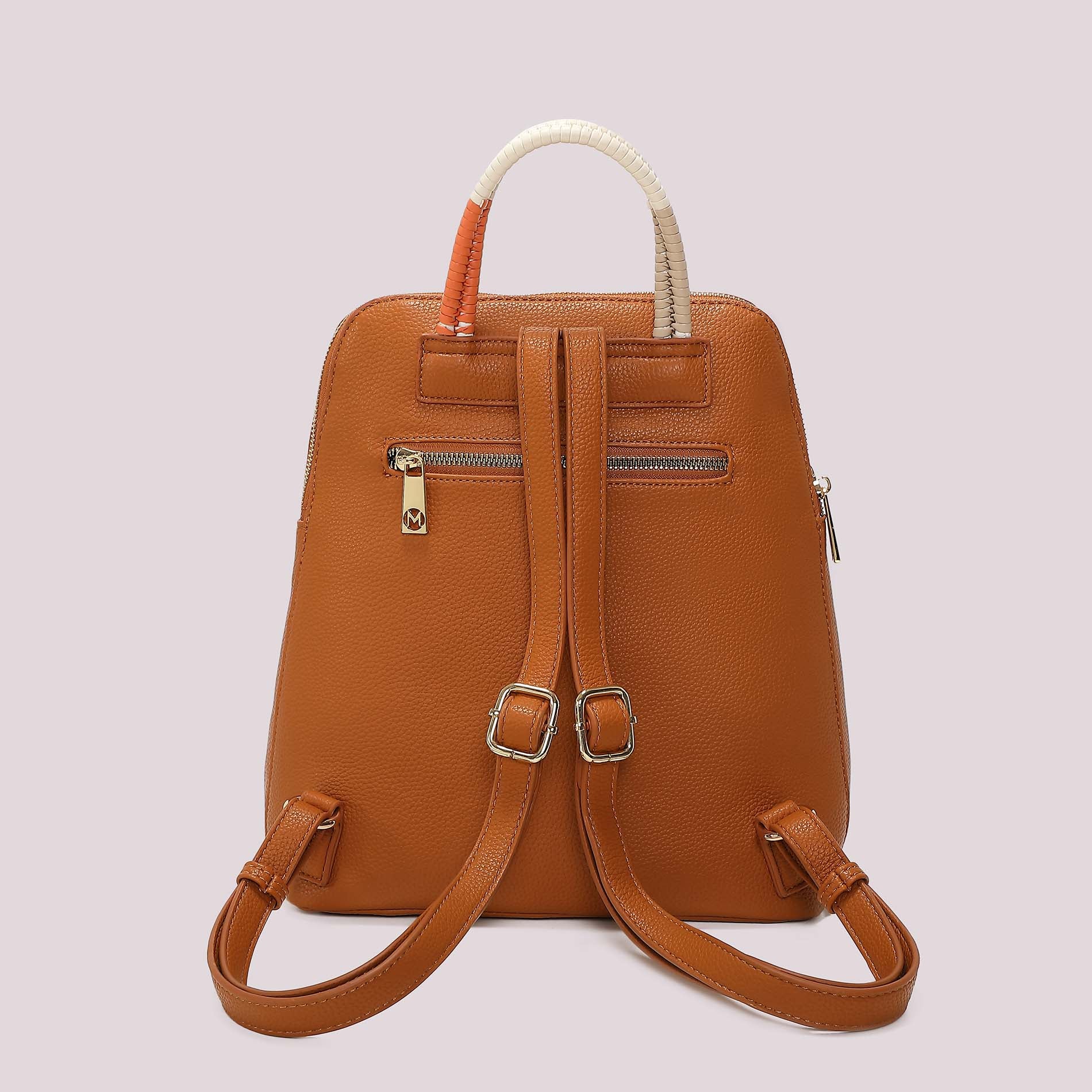 Mimi Mua zaino donna con doppia zip e manico intrecciato Marrone TU | Giò Fashion