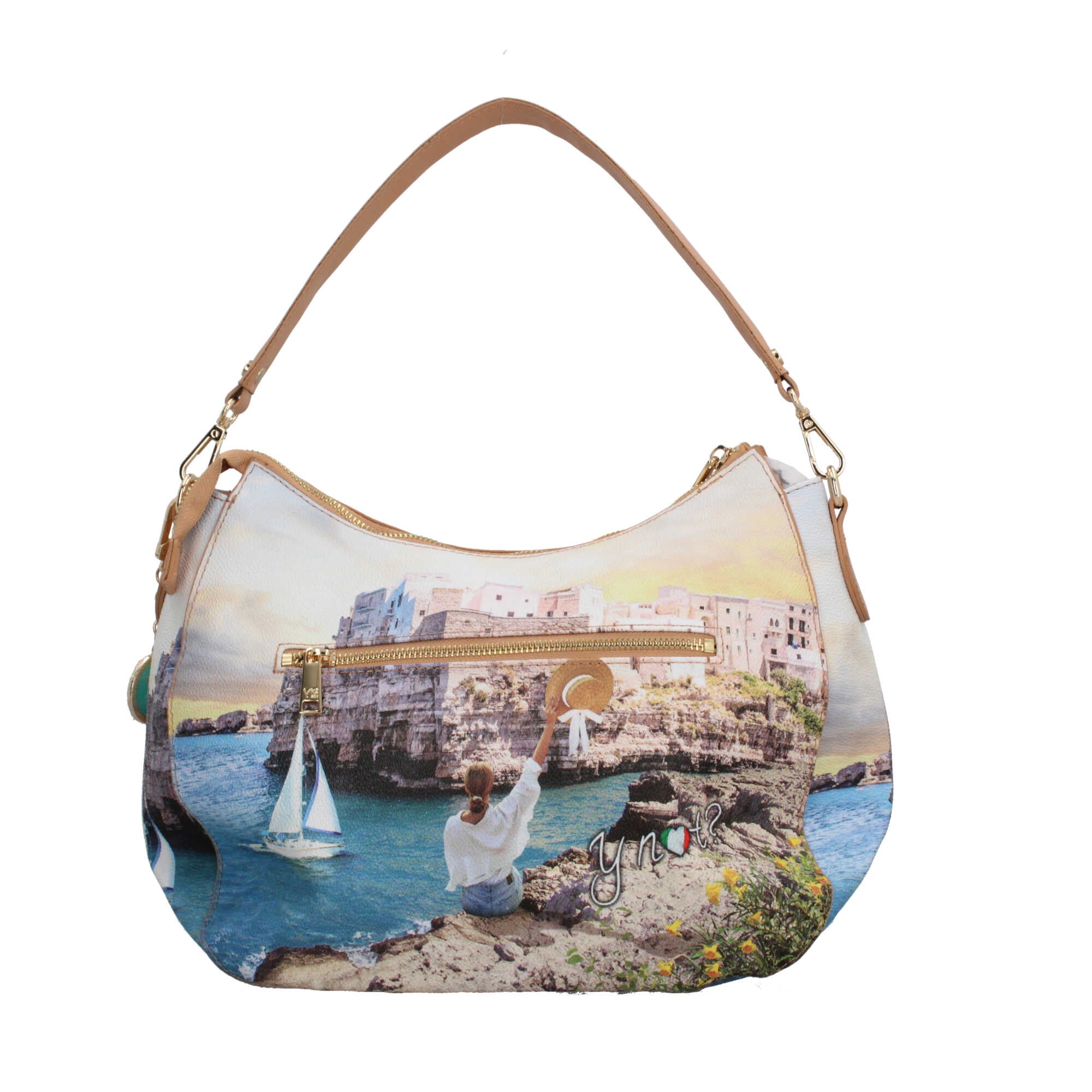 Borsa hobo YNot con stampa artistica e manico removibile per un look versatile