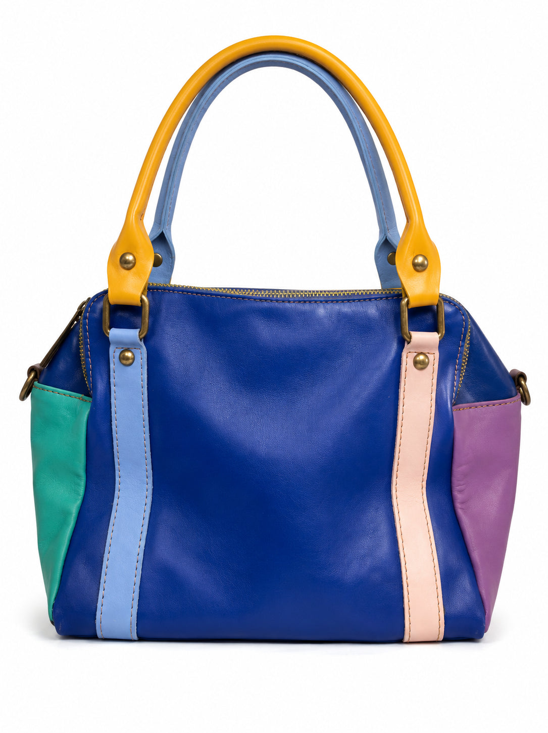 Borsa a Mano Vera Pelle Multicolor Donna con Tracolla
