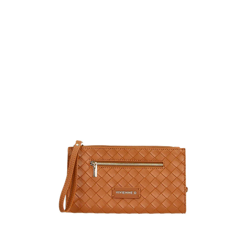 Portafoglio Vivienne D donna con zip e laccetto design elegante trapuntato Cuoio TU | Giò Fashion