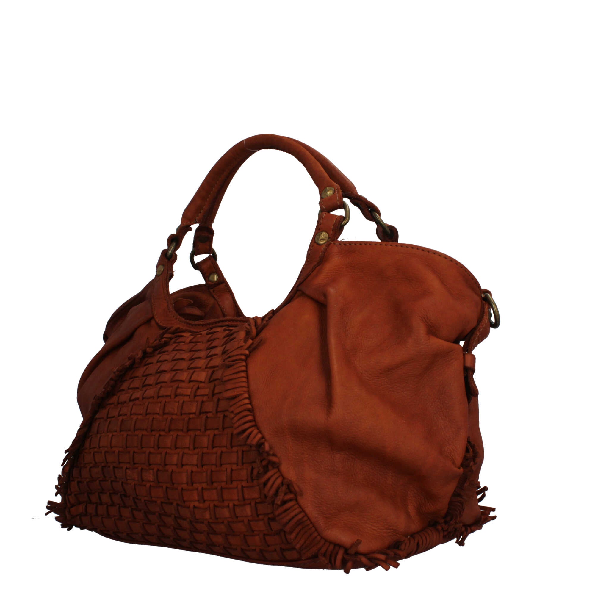 Borsa Made in Italy in pelle intrecciata con tracolla