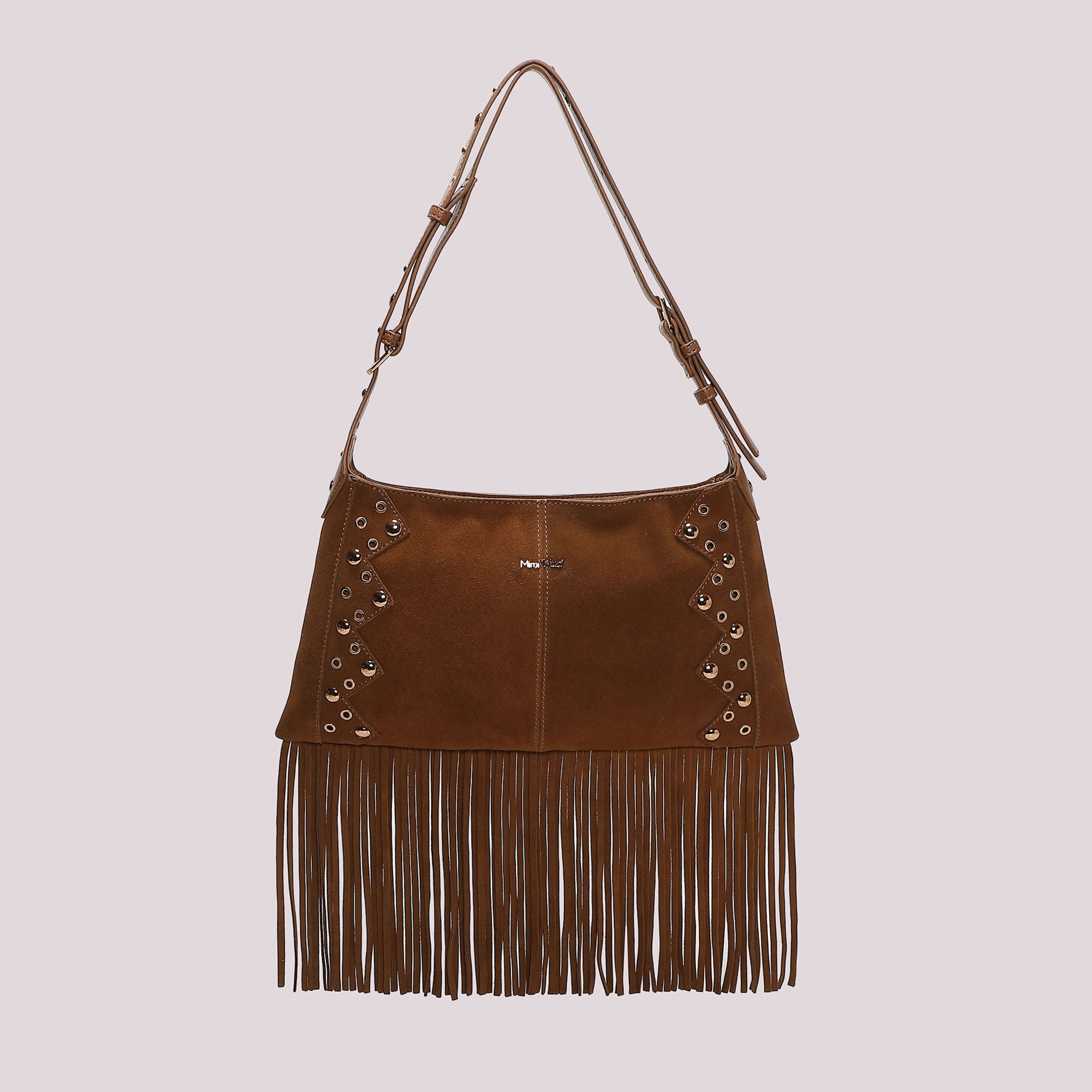 Mimi Muà Borsa a Tracolla Donna con Frange e Borchie – Borsa Casual Chic