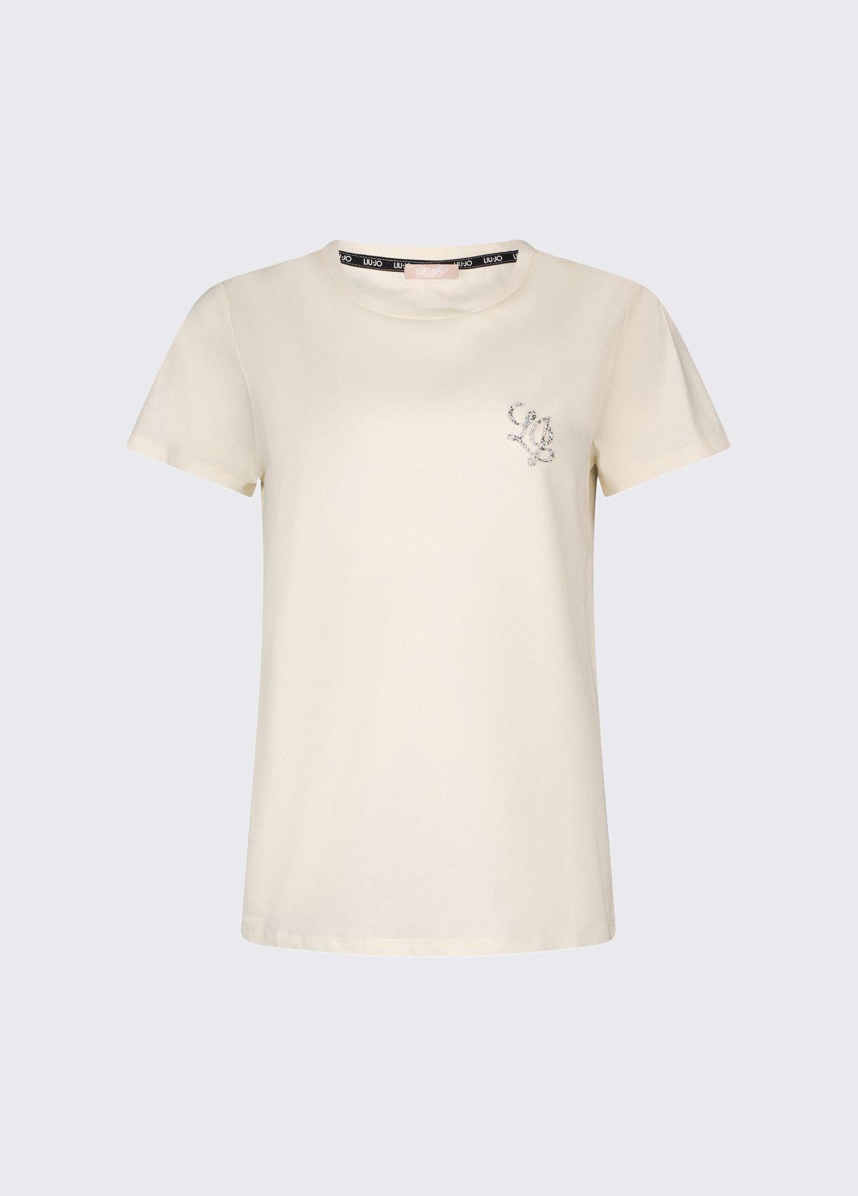 T shirt Liu Jo donna con logo decorato frontale Bianca S | Giò Fashion