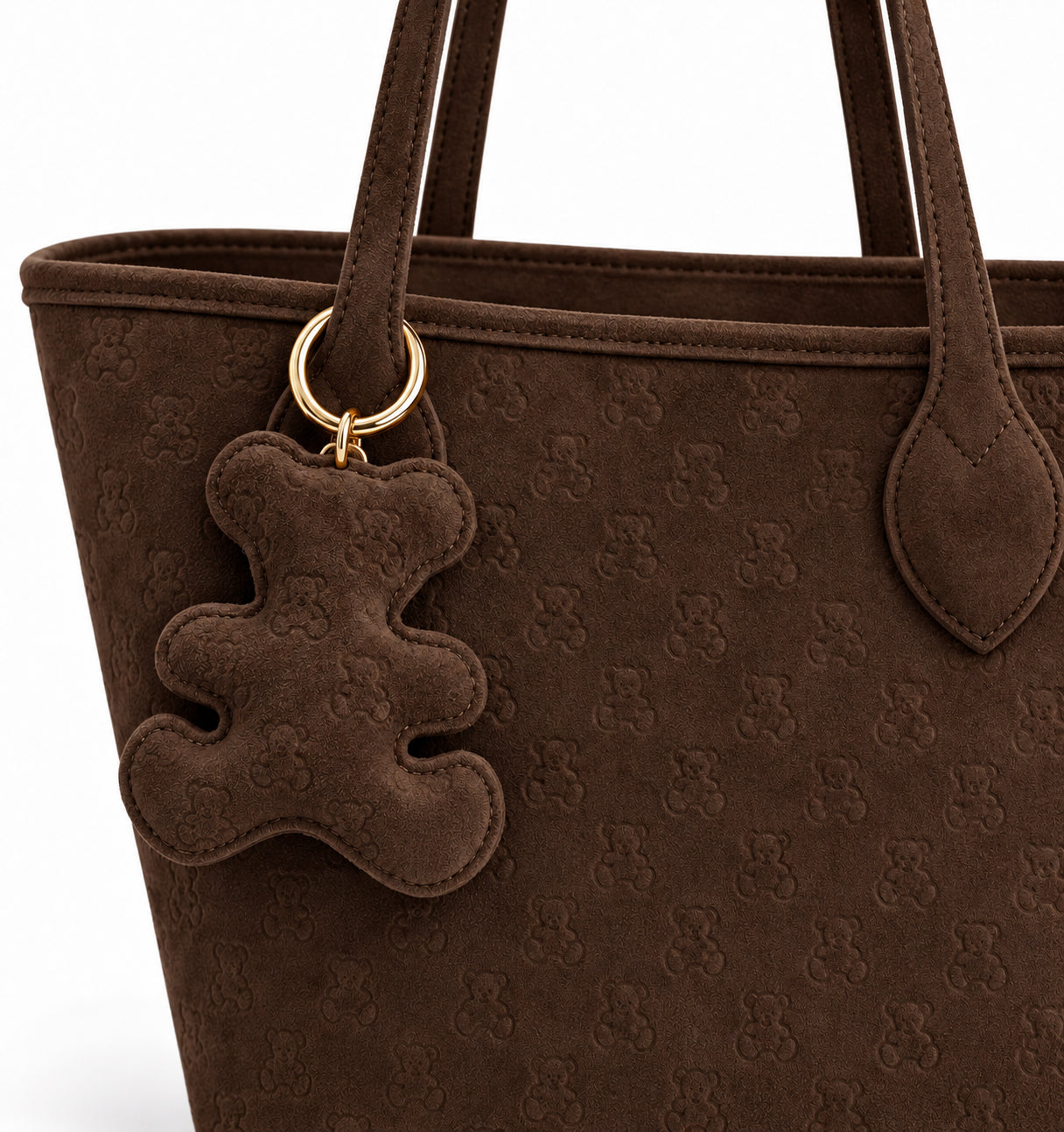Borsa shopper a spalla con motivo orsetti e pochette interna