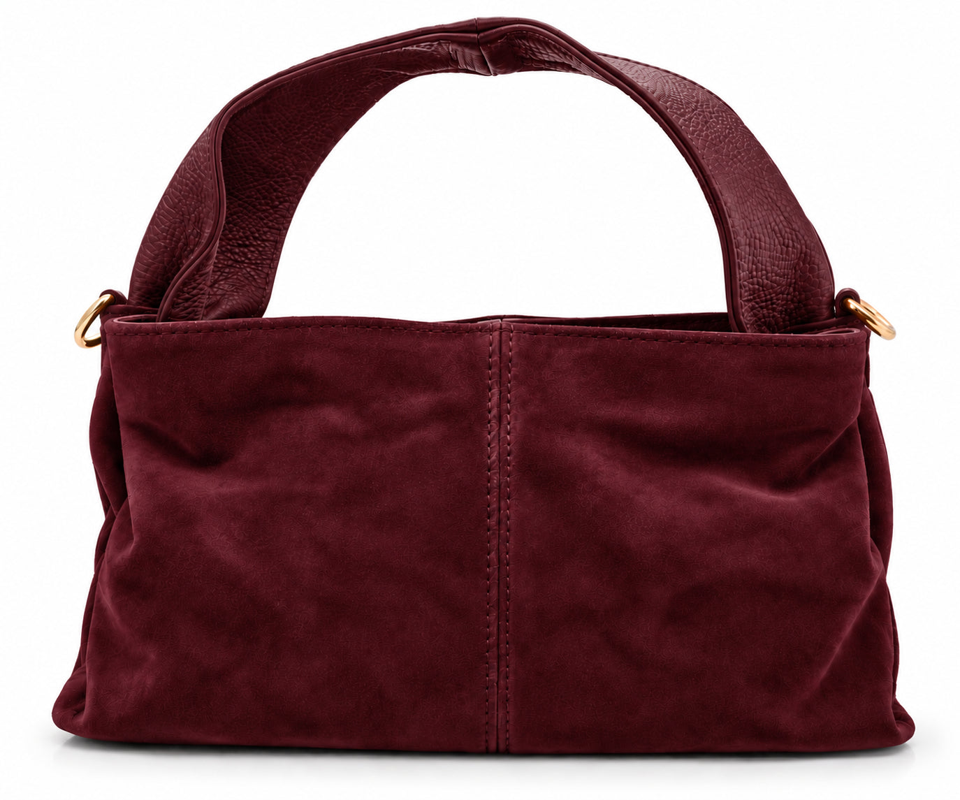Borsa a Mano Vera Pelle in Camoscio Nero con Manici in Pelle Martellata