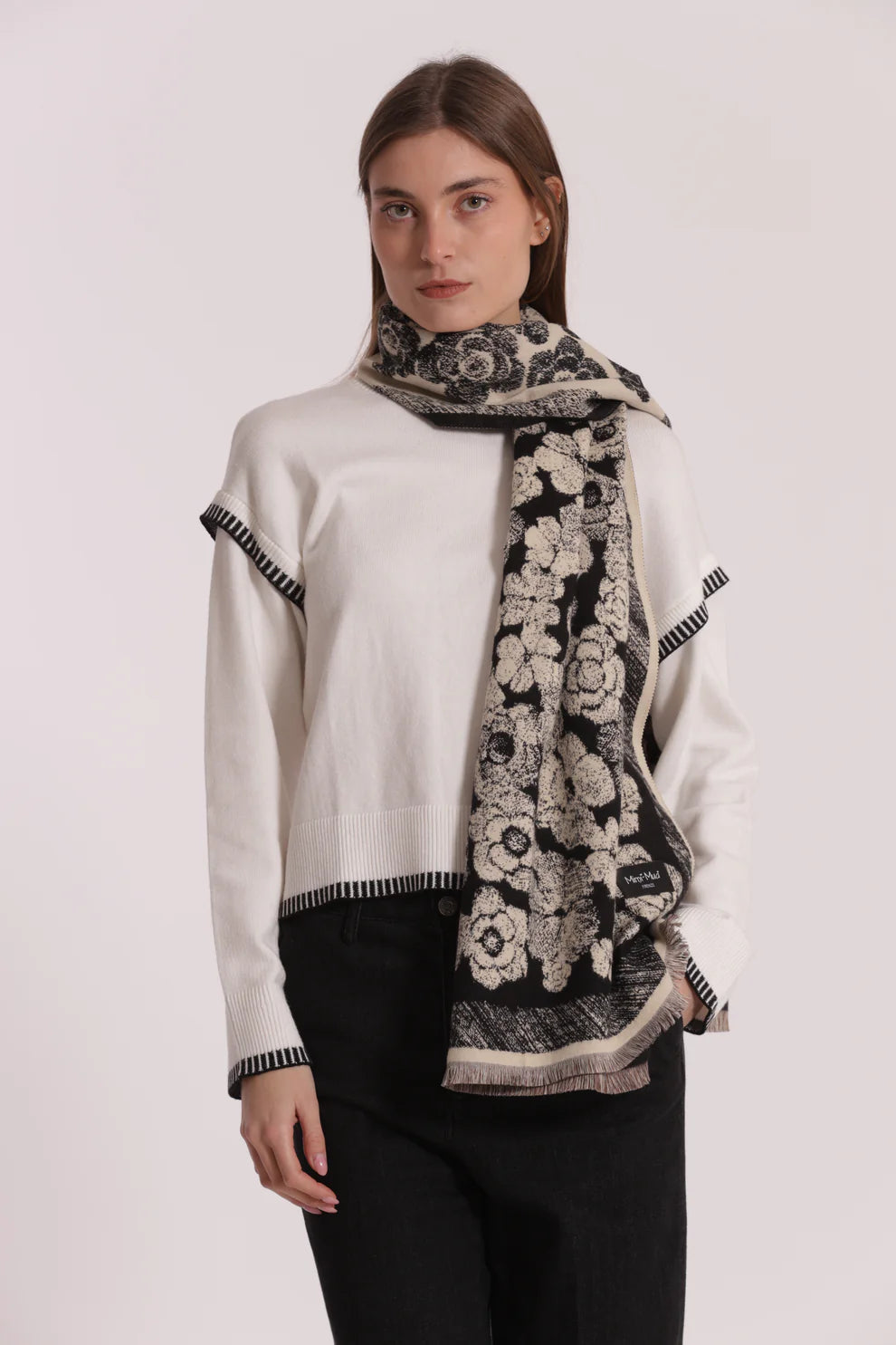 Sciarpa donna Mimi Mua con fantasia floreale a contrasto