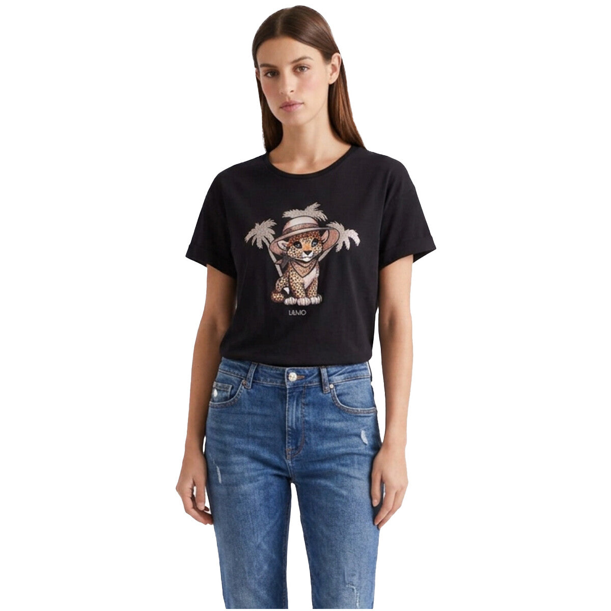 T-Shirt Liu Jo Donna con Stampa Leopardino e Palme
