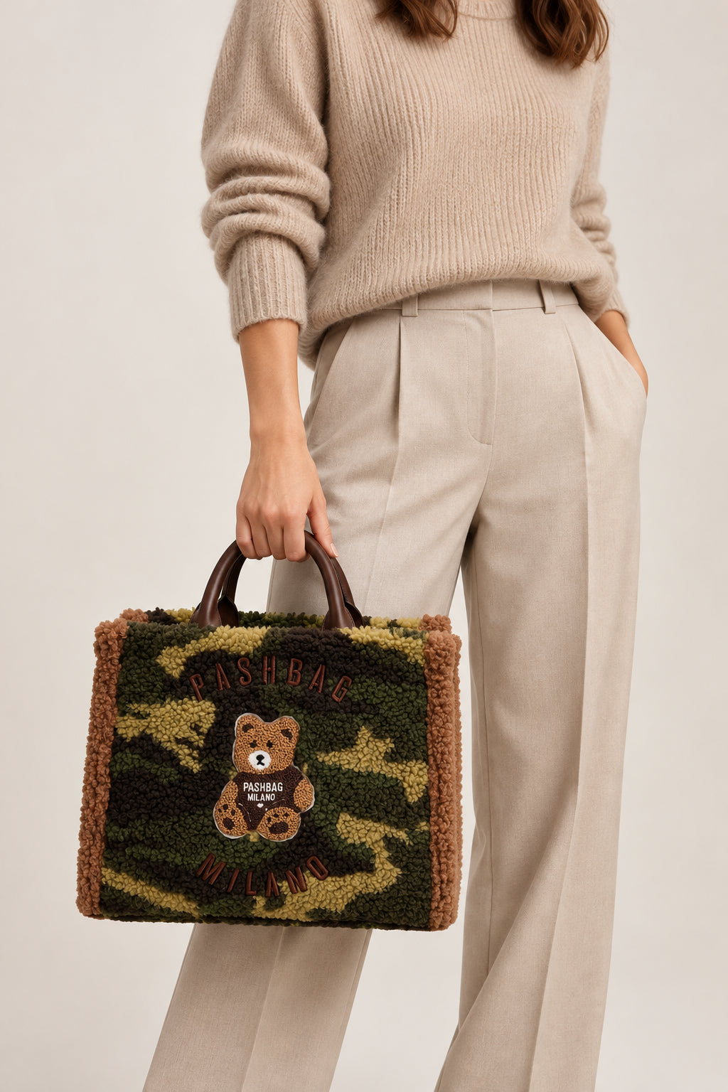 Borsa a mano Pash Bag Sheperd Teddy Marge con fantasia camouflage e orsetto