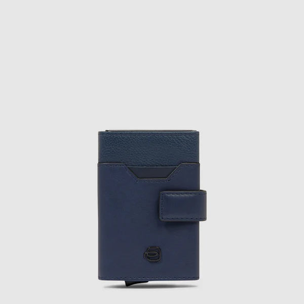Portafoglio compatto Piquadro in pelle e metallo con porta carte rigido BLU TU | Giò Fashion