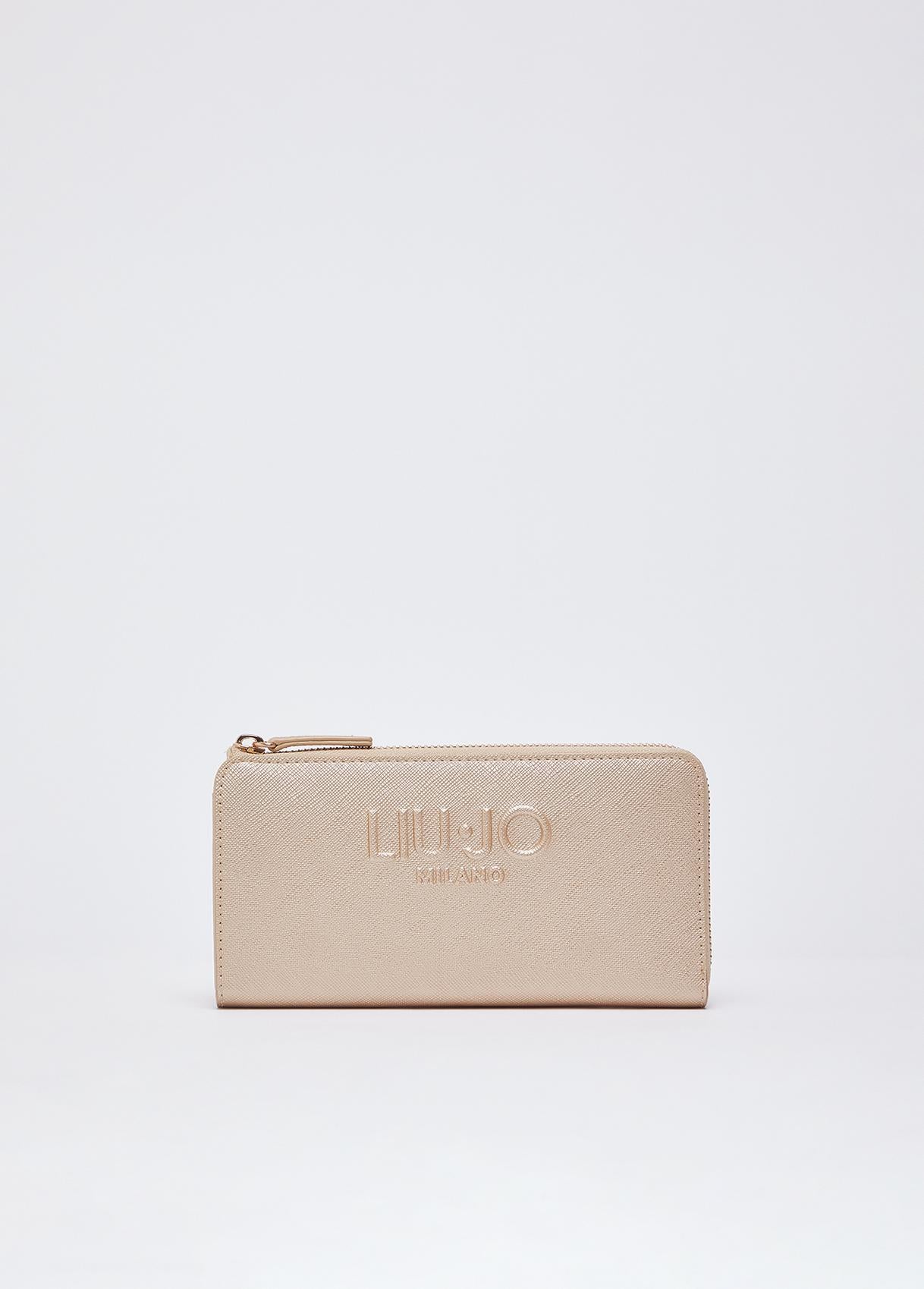 Portafoglio Liu Jo zip around grande effetto saffiano elegante donna Beige TU | Giò Fashion