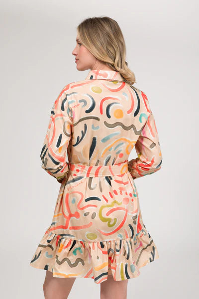 Anekke abito donna chemisier con stampa artistica e cintura in vita Rosa S/M | Giò Fashion
