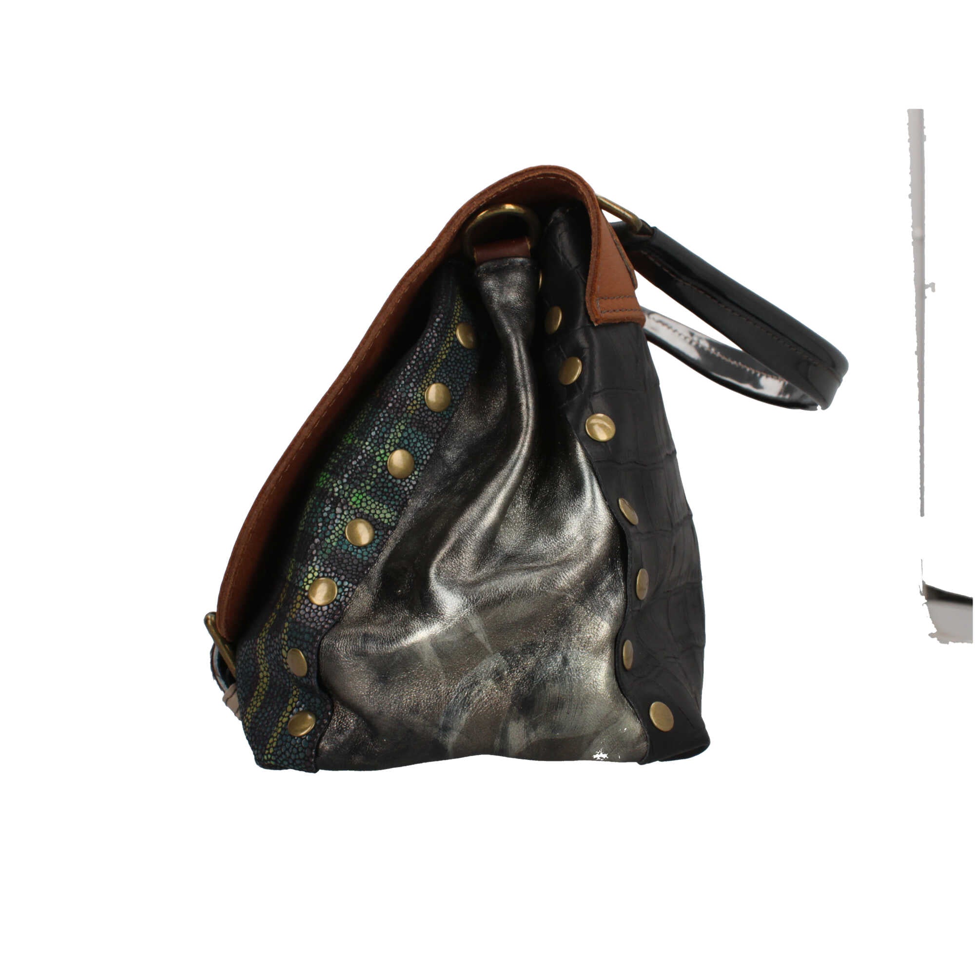Borsa Made in Italy a tracolla in stile artigianale con patta e chiusura metallica Marrone TU | Giò Fashion