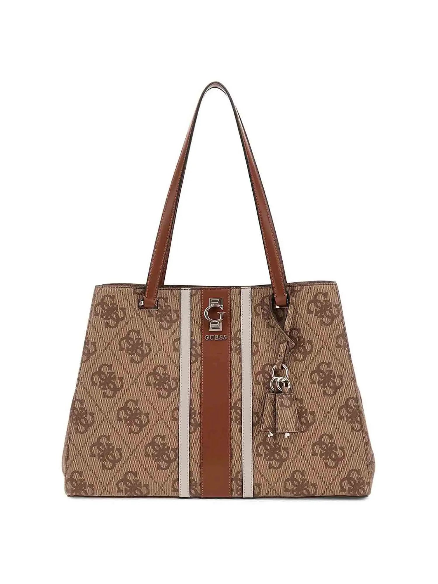 Shopper Guess con monogram e dettagli a contrasto