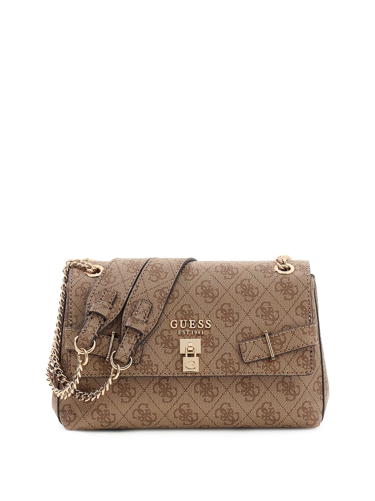 Borsa a tracolla Guess donna logo all over con catena e chiusura frontale LATTE LOGO TU | Giò Fashion