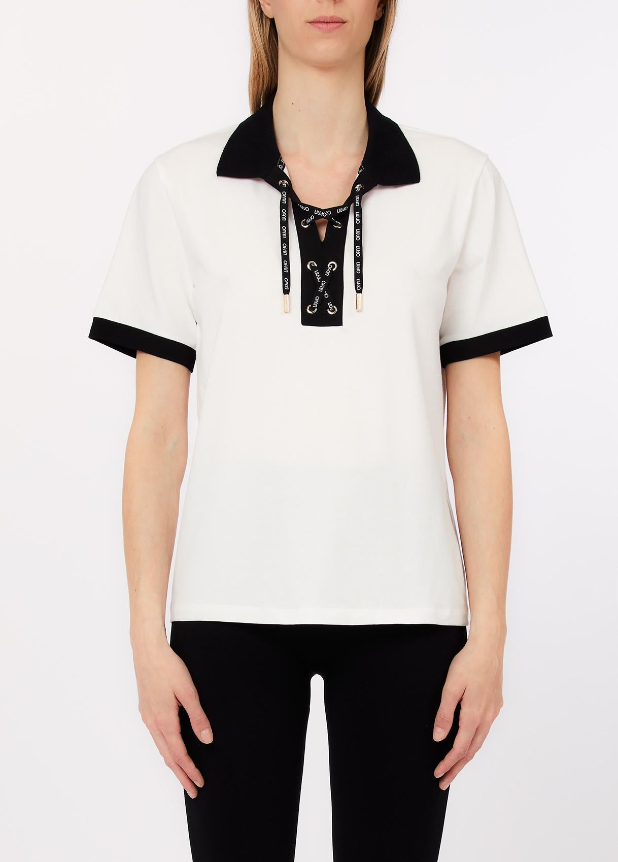 Polo Liu Jo donna con colletto a contrasto e laccetti logati Bianca S | Giò Fashion