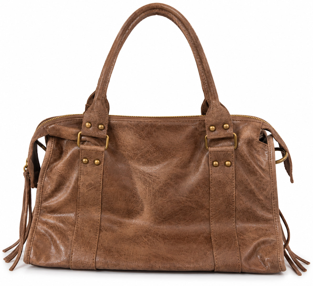 Borsa a Mano in Pelle Effetto Vintage con Borchie e Tracolla