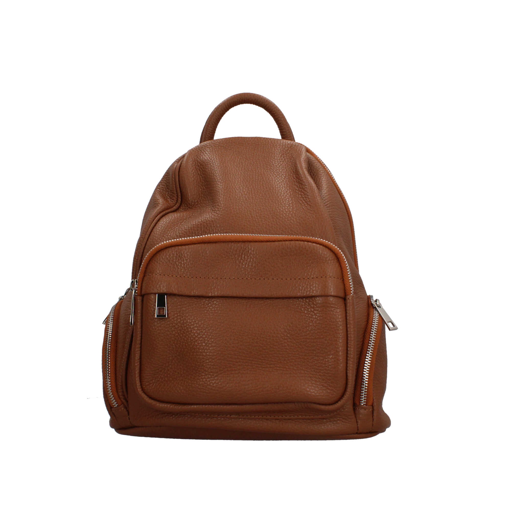 Zaino Made in Italy con tasca frontale e zip laterali CUOIO TU | Giò Fashion