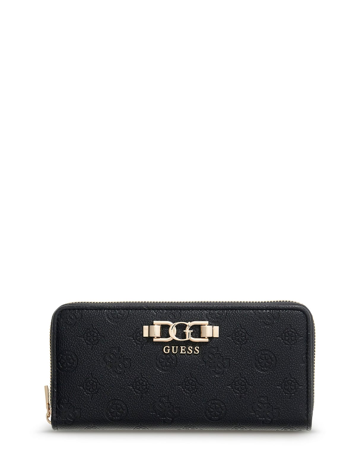 Portafoglio Guess donna zip around con logo emboss e dettaglio metallico NERO LOGO TU | Giò Fashion