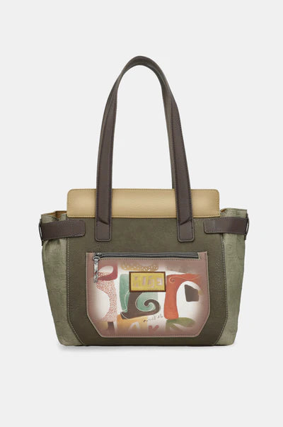 Borsa shopper Anekke con doppi manici e design decorativo frontale VERDE TU | Giò Fashion