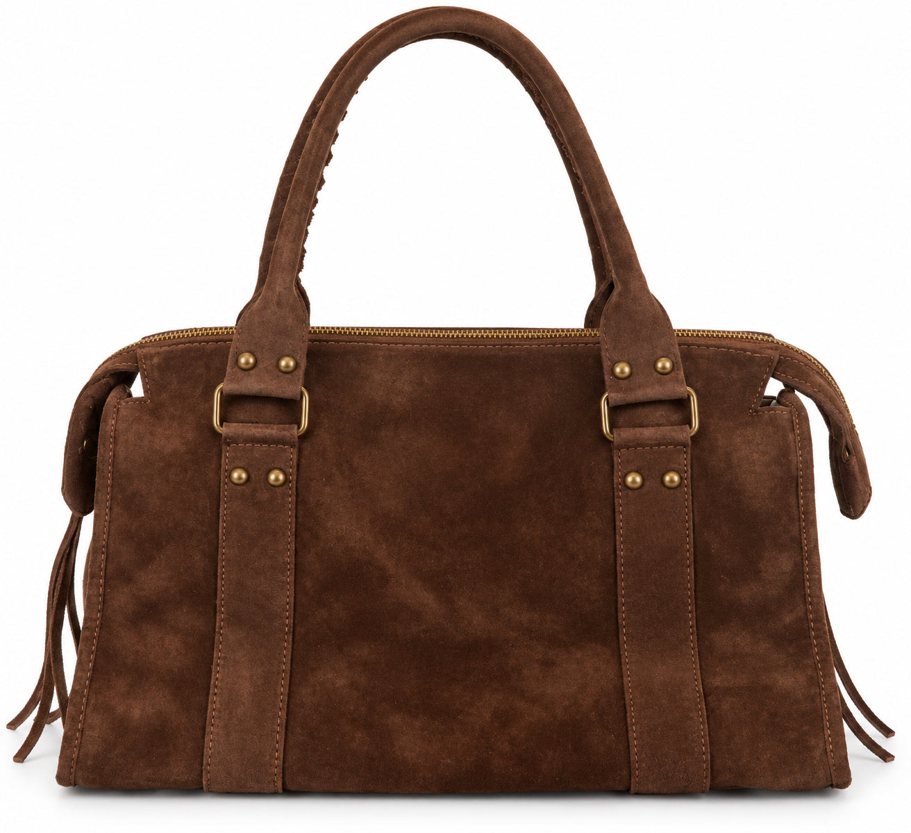 Borsa a Mano in Pelle Effetto Vintage con Borchie e Tracolla