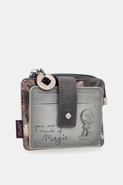 Portafoglio Anekke compatto con scritta Magic e chiusura a bottone