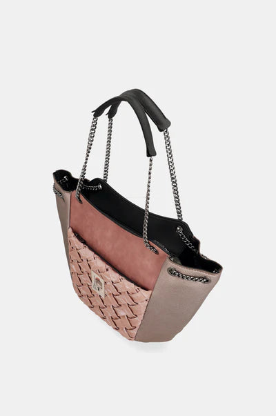 Borsa shopper Anekke con manici a catena e scritta Voilà