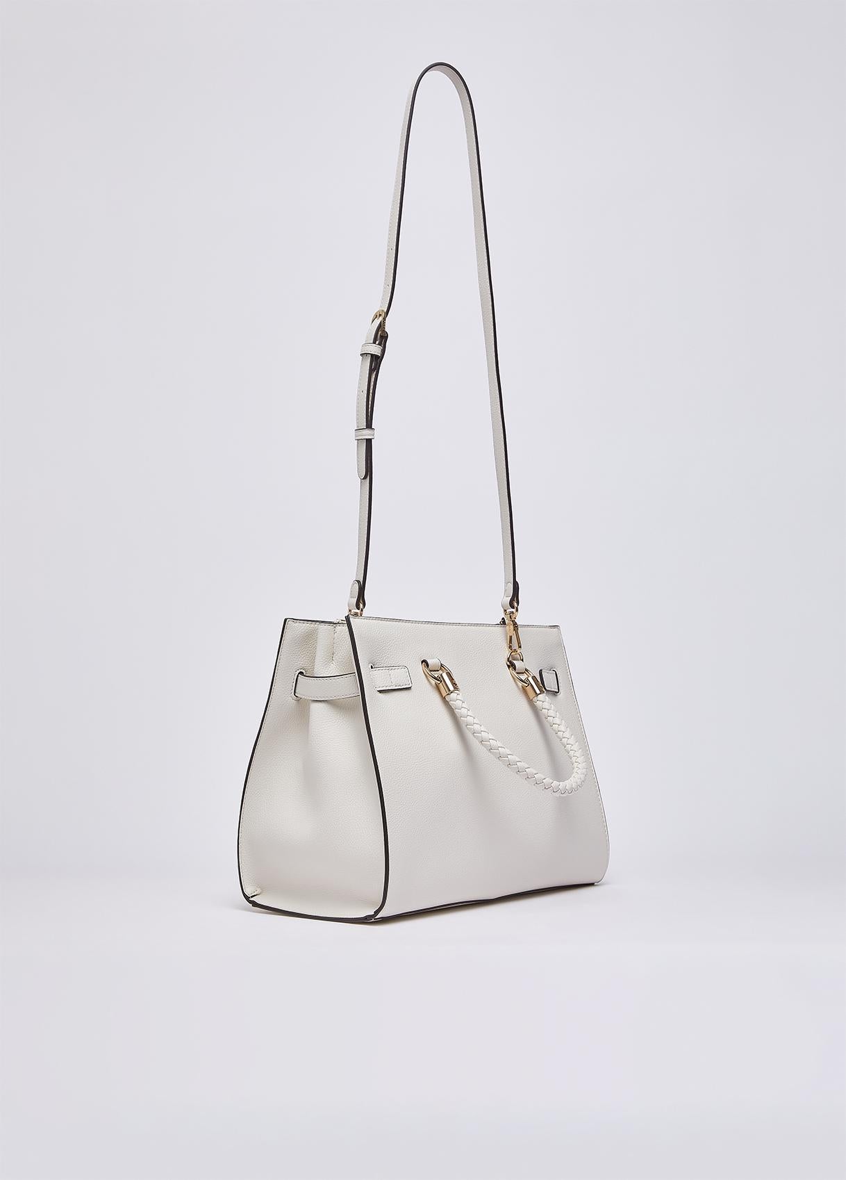 Borsa a mano Liu Jo con manici intrecciati e tracolla removibile Cream TU | Giò Fashion