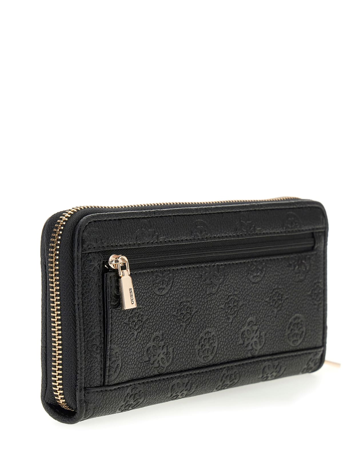 Portafoglio Guess donna zip around con logo emboss e dettaglio metallico NERO LOGO TU | Giò Fashion