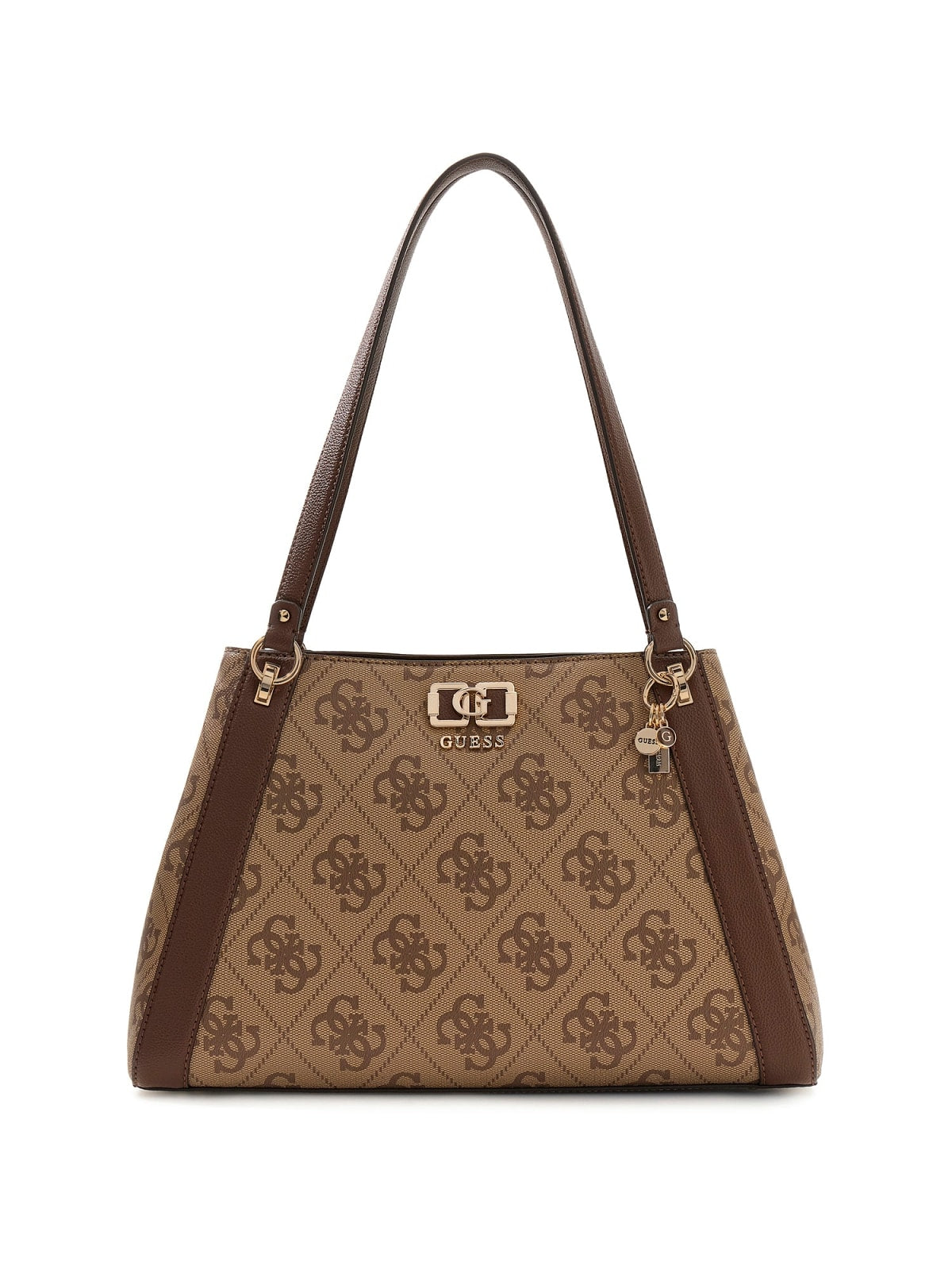 Borsa a spalla Guess donna con stampa logo all over e dettagli effetto pelle TAUPE LOGO TU | Giò Fashion