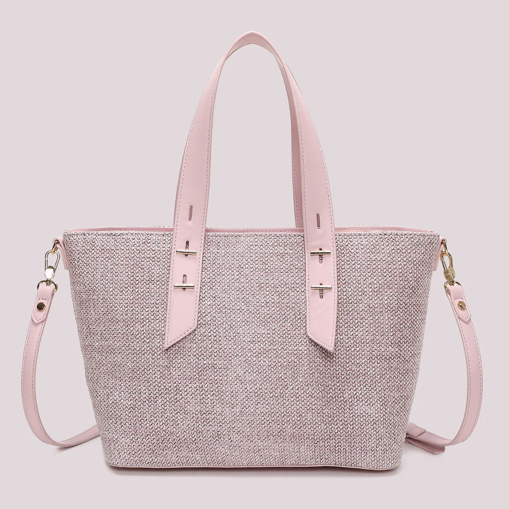 Borsa Donna Mimi Mua Shopping con Tracolla e Doppi Manici Design Intrecciato Lilla TU | Giò Fashion