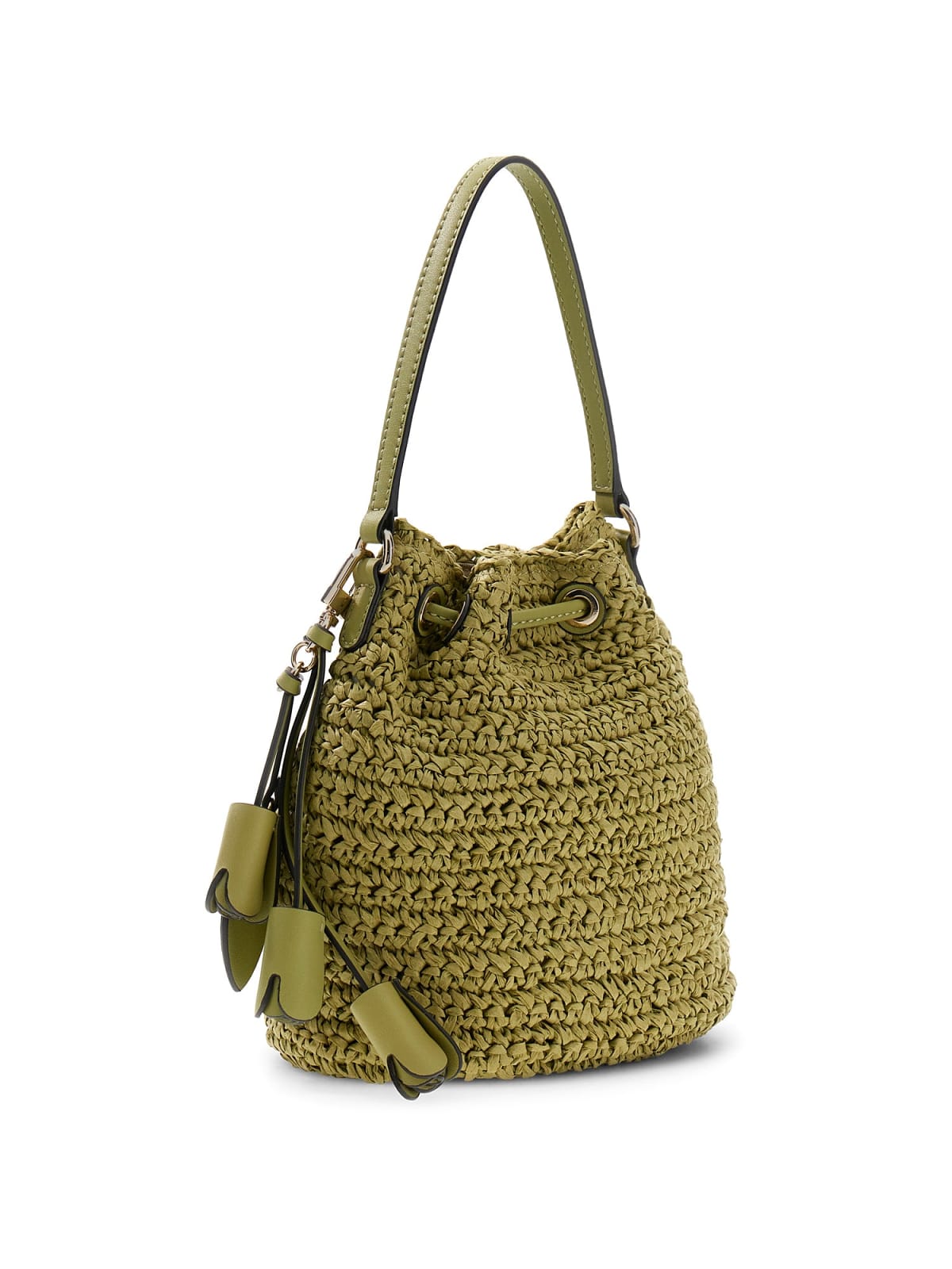 Borsa secchiello Guess donna intrecciata con logo e charm OLIVA TU | Giò Fashion