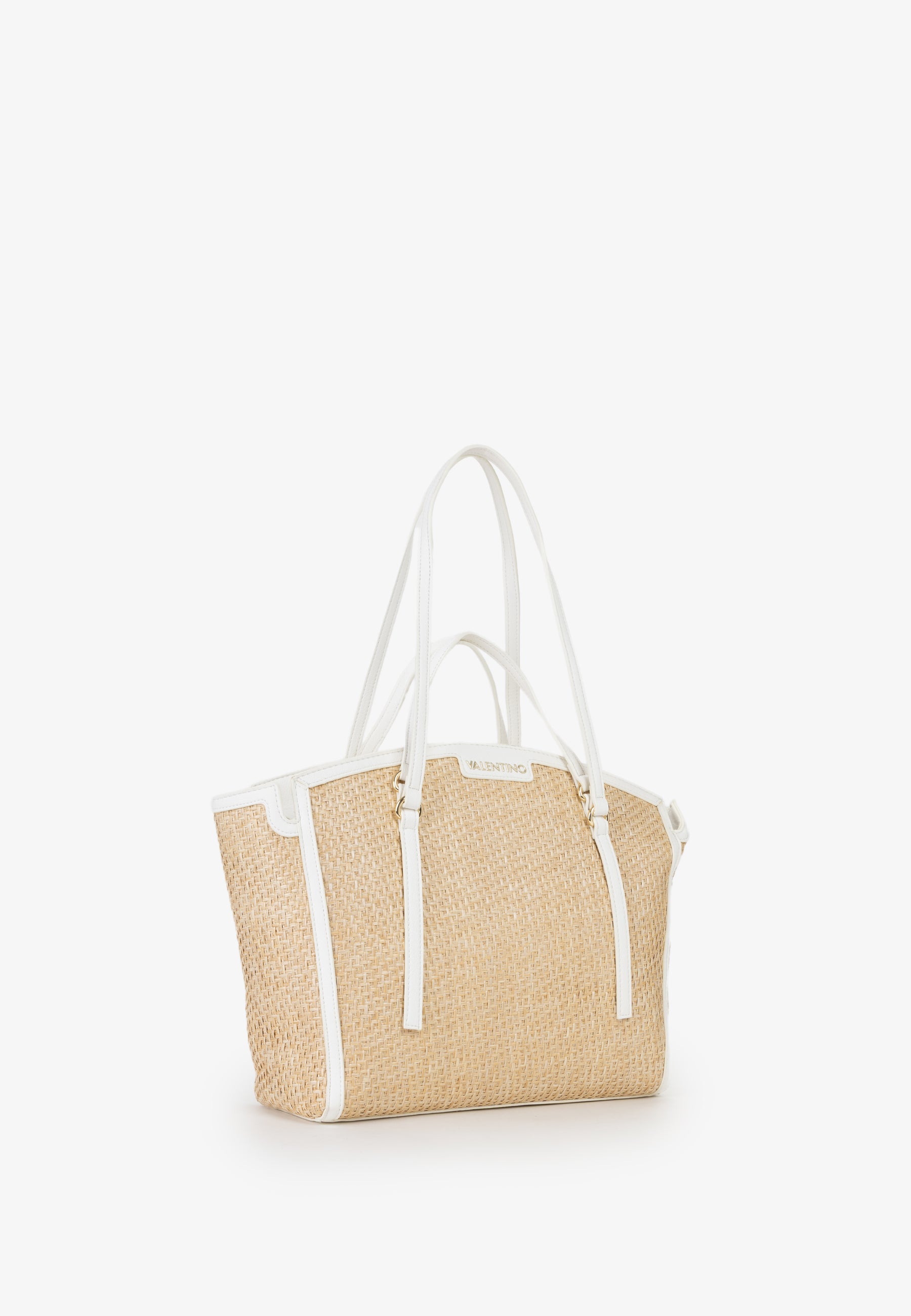 Borsa shopping donna Mario Valentino effetto rafia con doppi manici e profili a contrasto Bianco TU | Giò Fashion