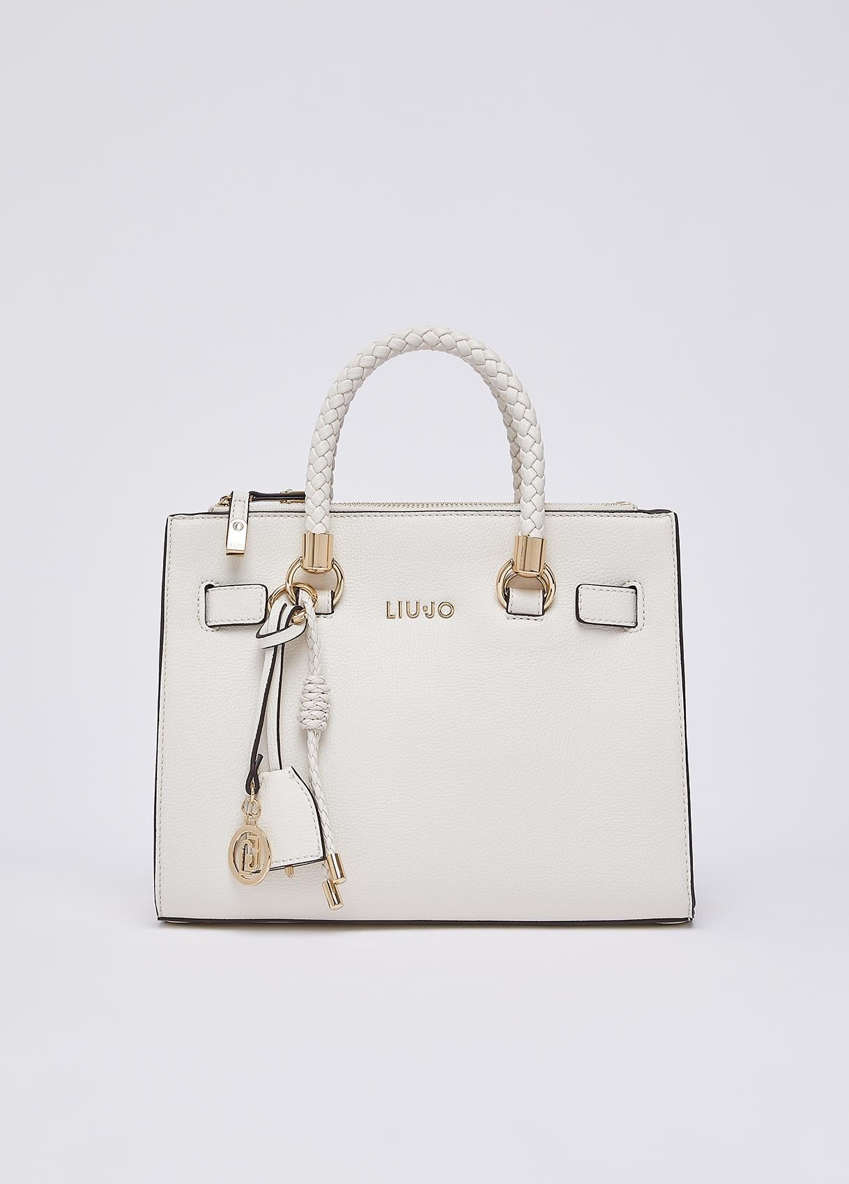 Borsa a mano Liu Jo elegante con manici intrecciati e charm logato Cream TU | Giò Fashion