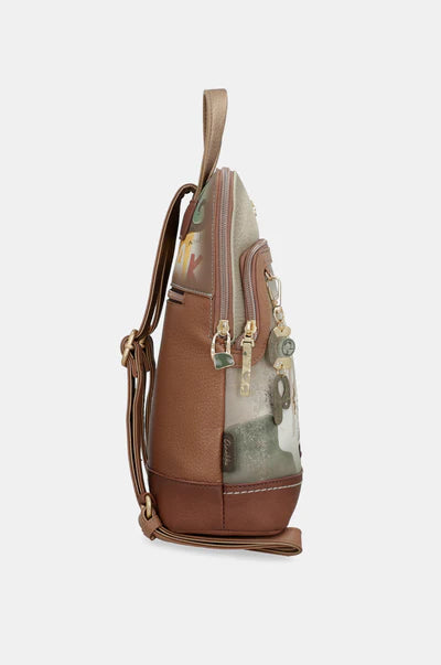 Zaino Anekke con tasca frontale con zip e grafica decorativa Marrone TU | Giò Fashion