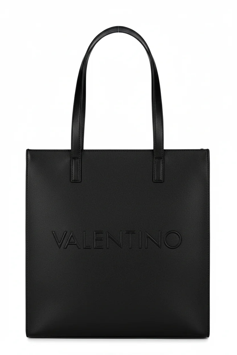 Valentino shopper donna elegante con logo frontale e doppi manici NERO TU | Giò Fashion