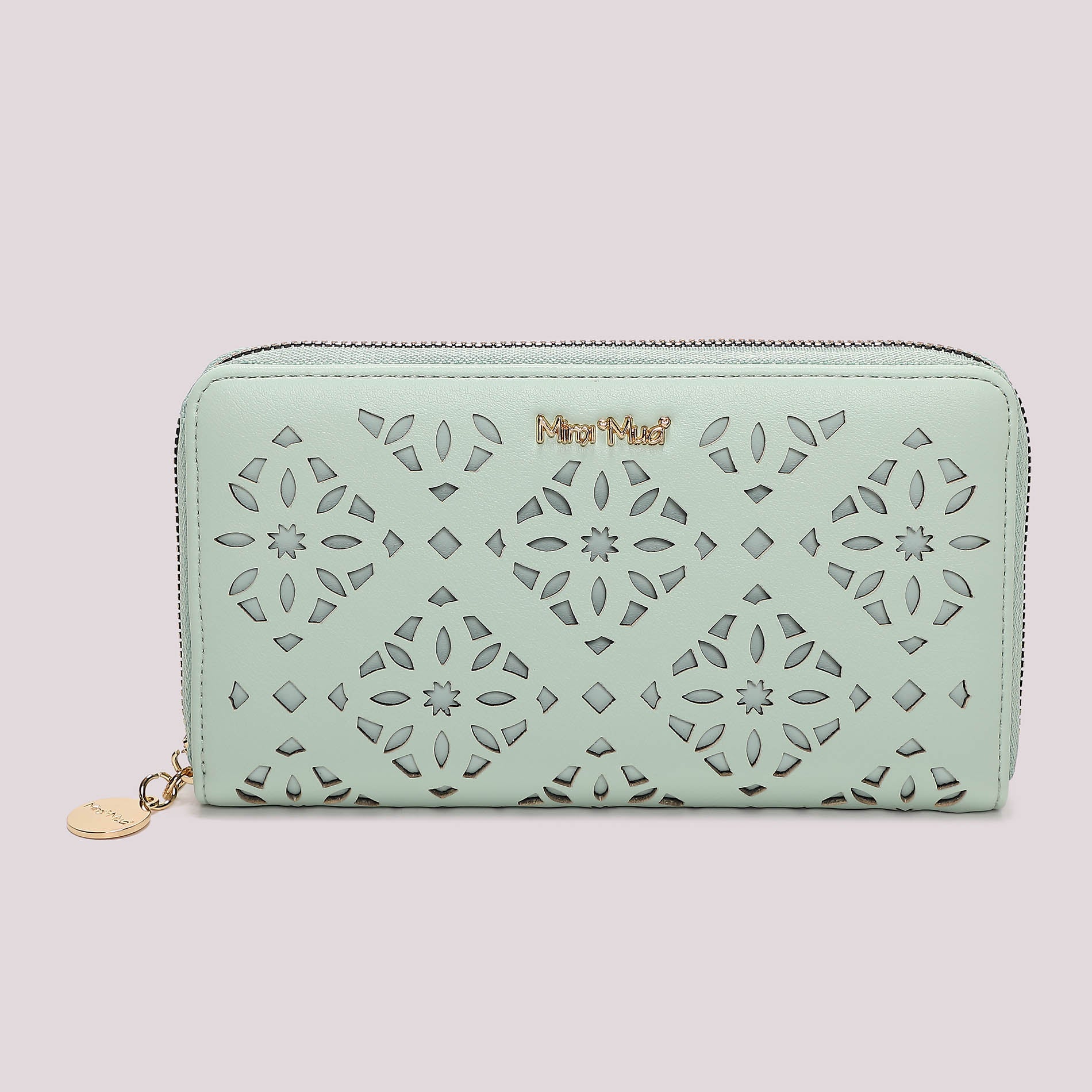 Portafoglio donna Mimi Mua zip around grande traforato con motivo elegante VERDE ACQUA TU | Giò Fashion