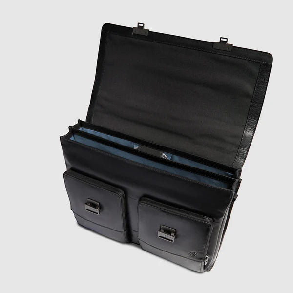 Cartella Piquadro in pelle con doppia chiusura e scomparto porta PC Nero TU | Giò Fashion