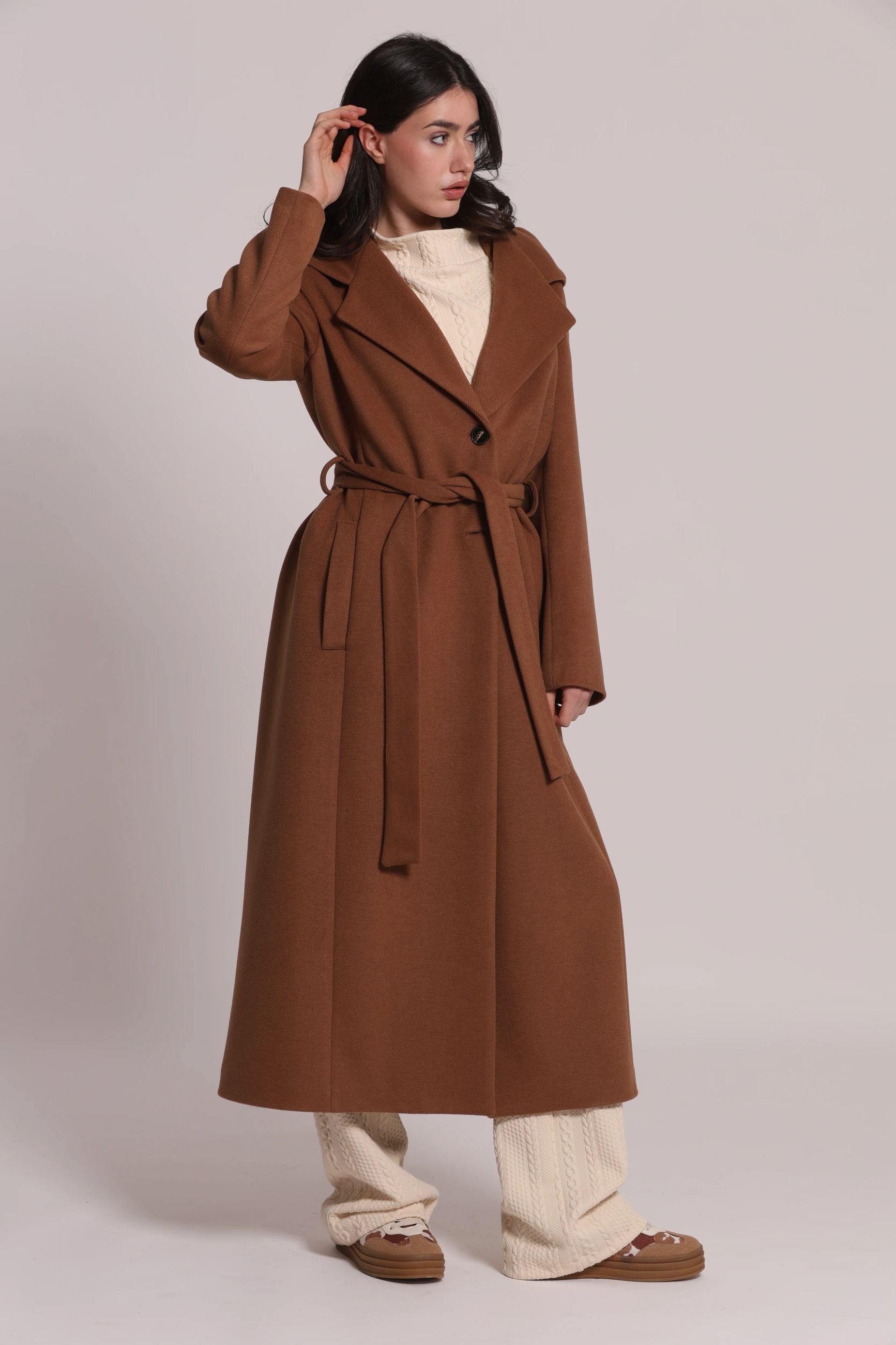 Cappotto Lungo Donna Mimì Muà con Cintura in Vita e Cappuccio
