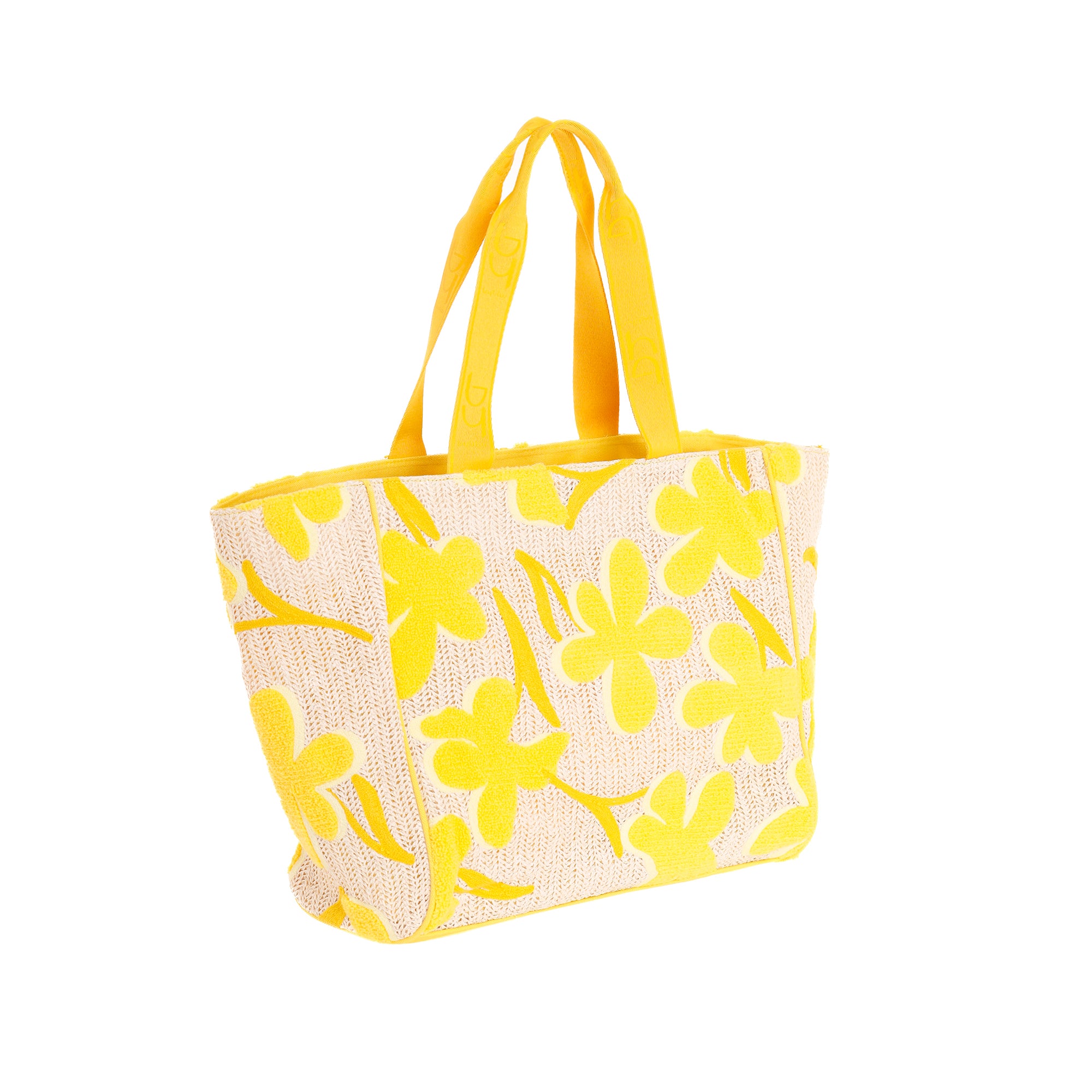 Borsa shopping Byblos donna in tessuto con fantasia floreale e manici a spalla Giallo TU | Giò Fashion