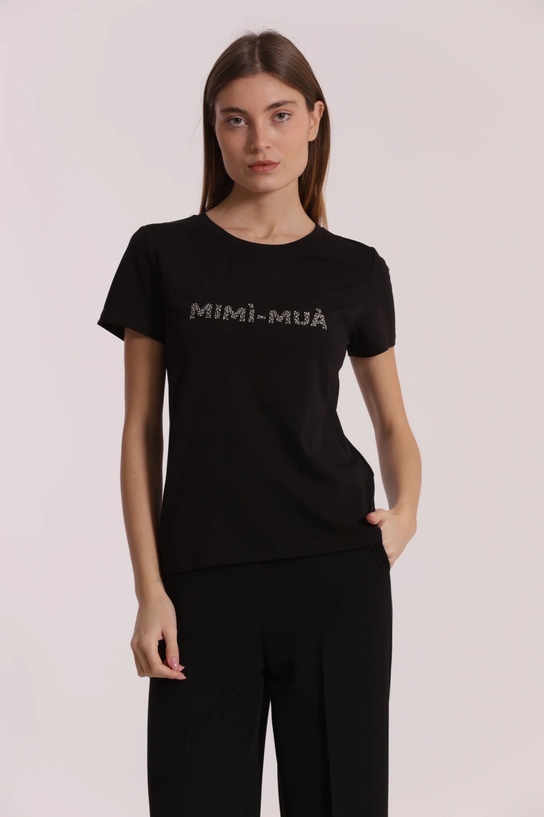 Mimi Mua SFAN-1863 – T-Shirt Donna con Logo in Strass