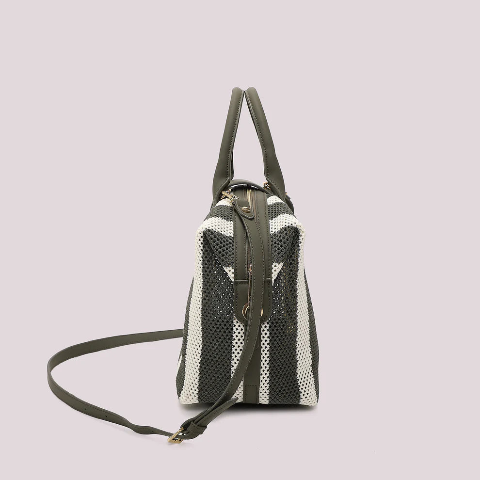 Borsa Bauletto Mimi Mua Rete a Righe PANNA/MILITARE TU | Giò Fashion