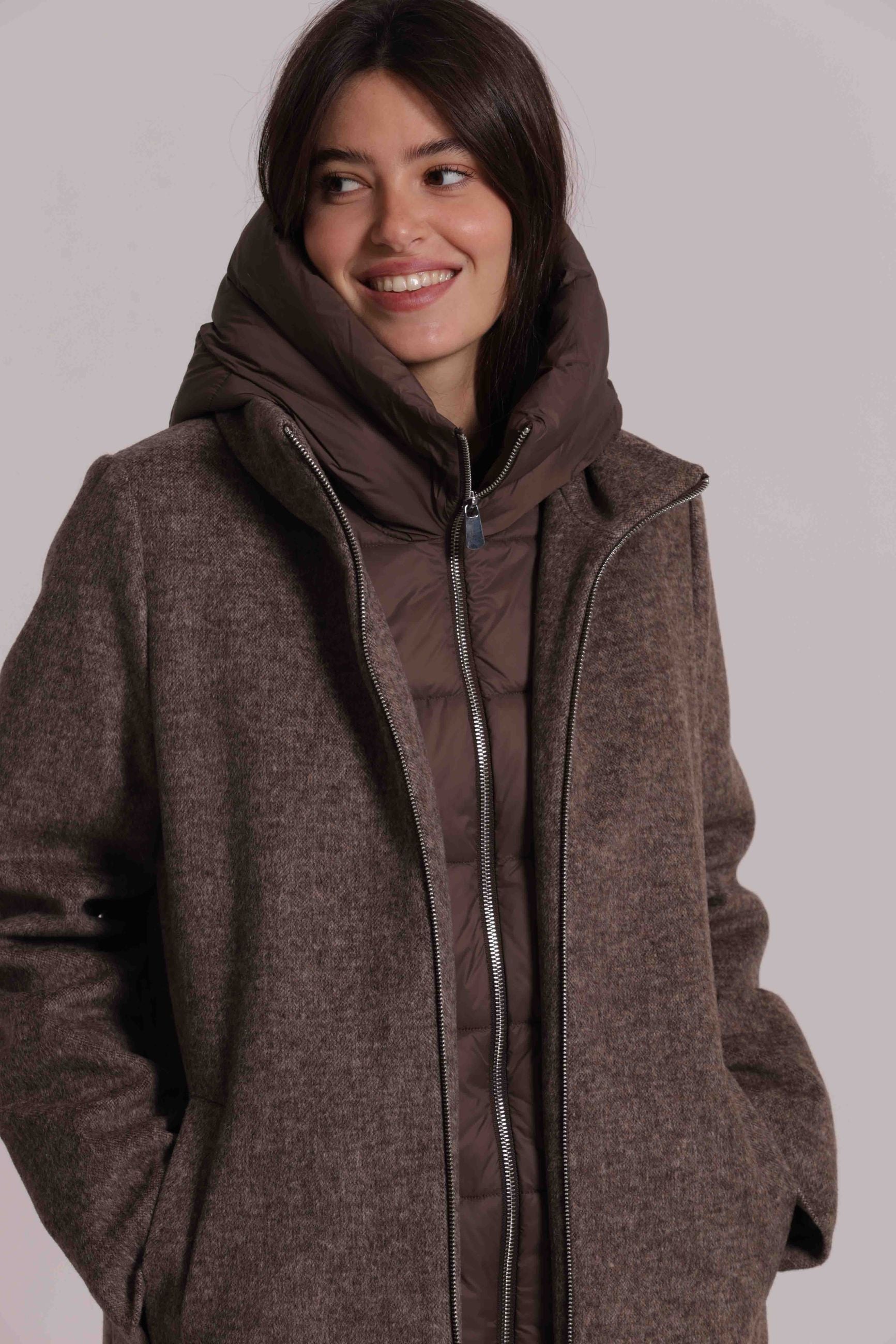 Cappotto Donna 2 in 1 in Lana con Piumino Staccabile e Cappuccio Mimi Mua