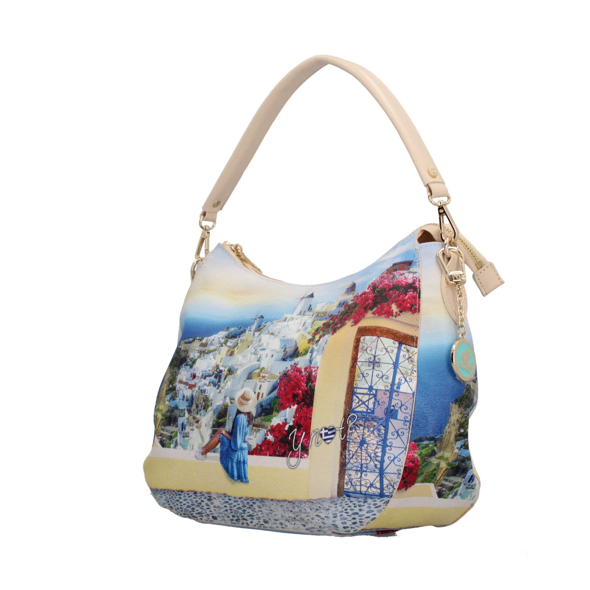 Borsa hobo YNot con stampa artistica e manico removibile per un look versatile