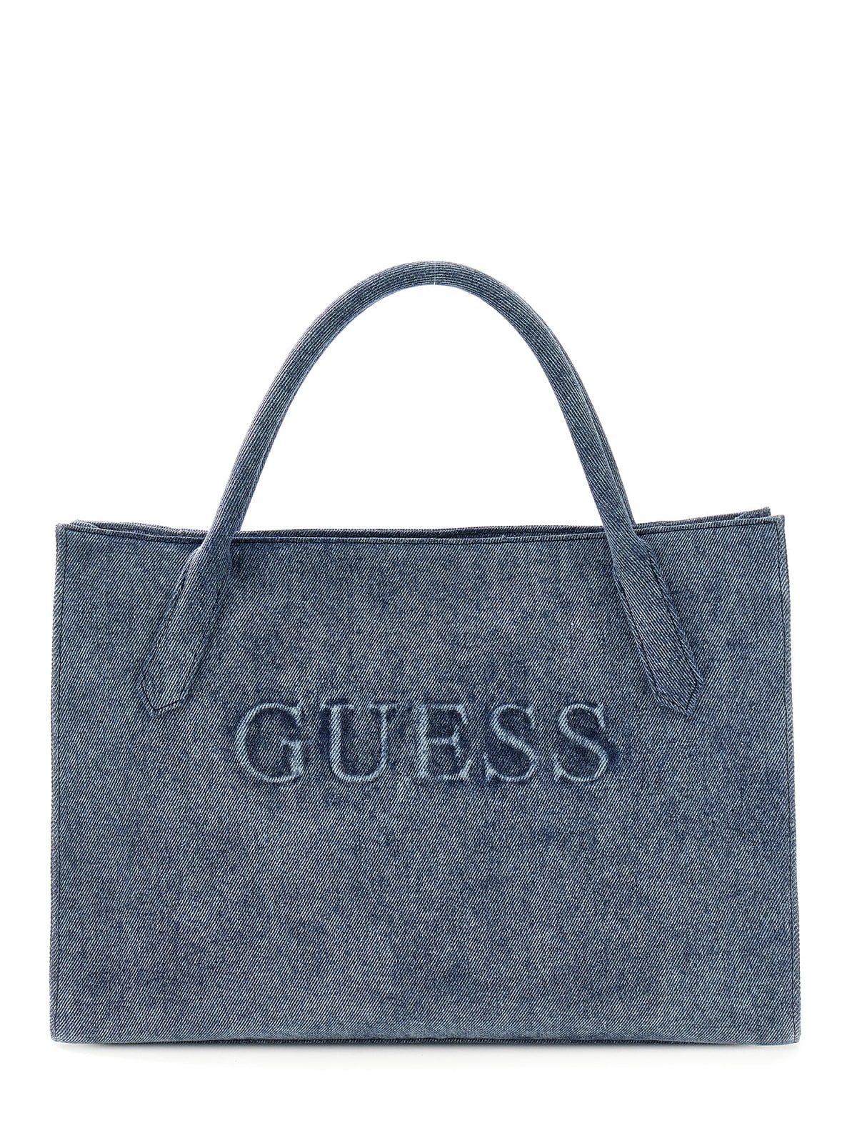 Borsa a mano Guess donna in denim con logo frontale Denim TU | Giò Fashion