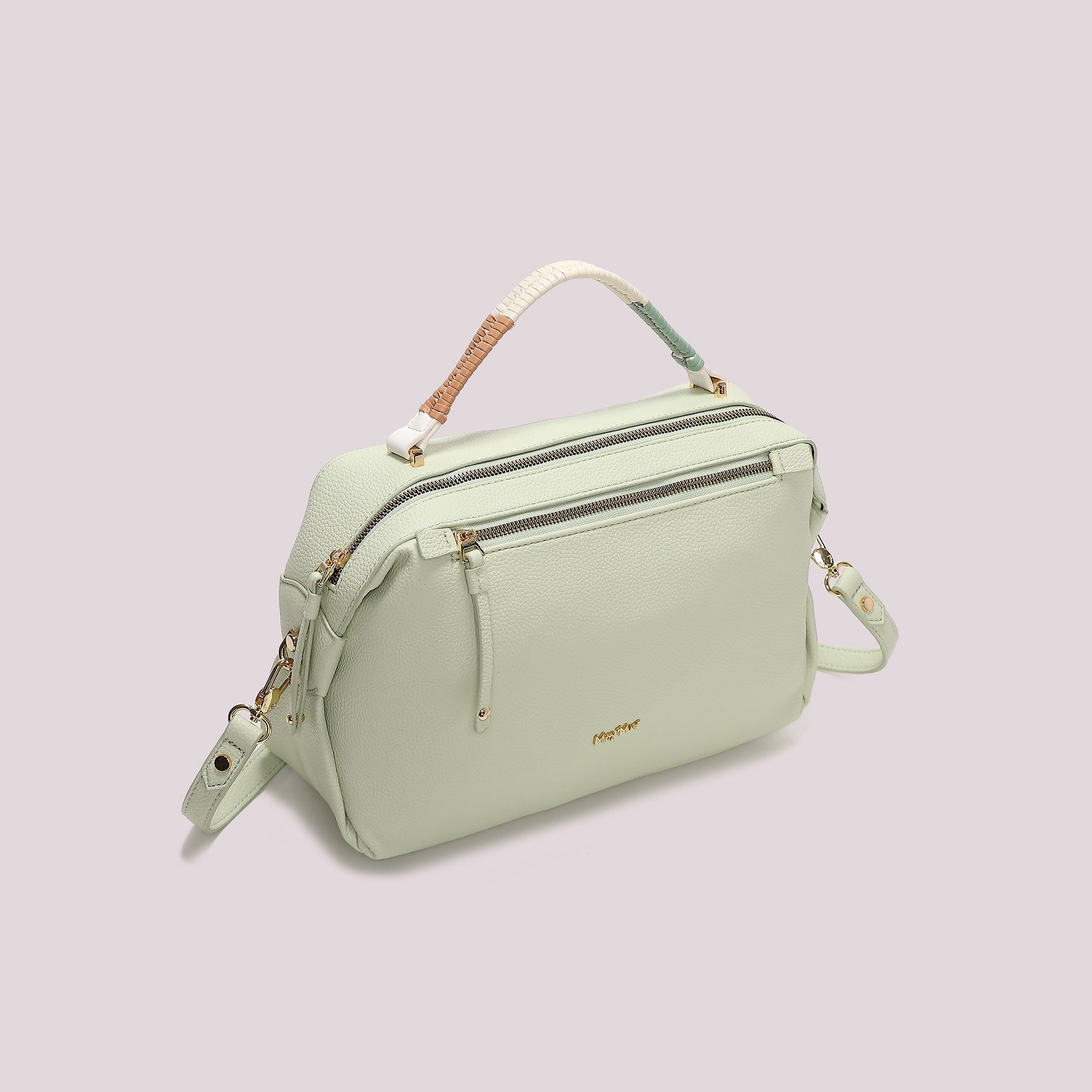 Mimi Mua borsa a mano con doppia zip e manico intrecciato VERDE TU | Giò Fashion