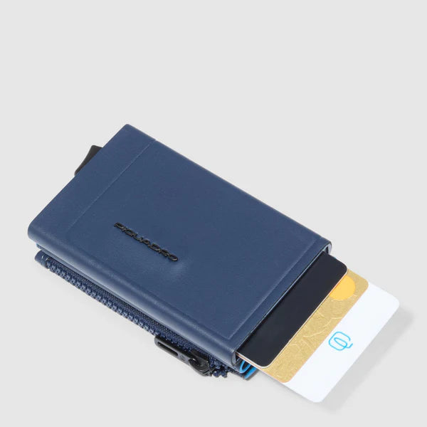 Portafoglio uomo Piquadro in pelle e metallo con porta carte rigido e porta monete BLU TU | Giò Fashion