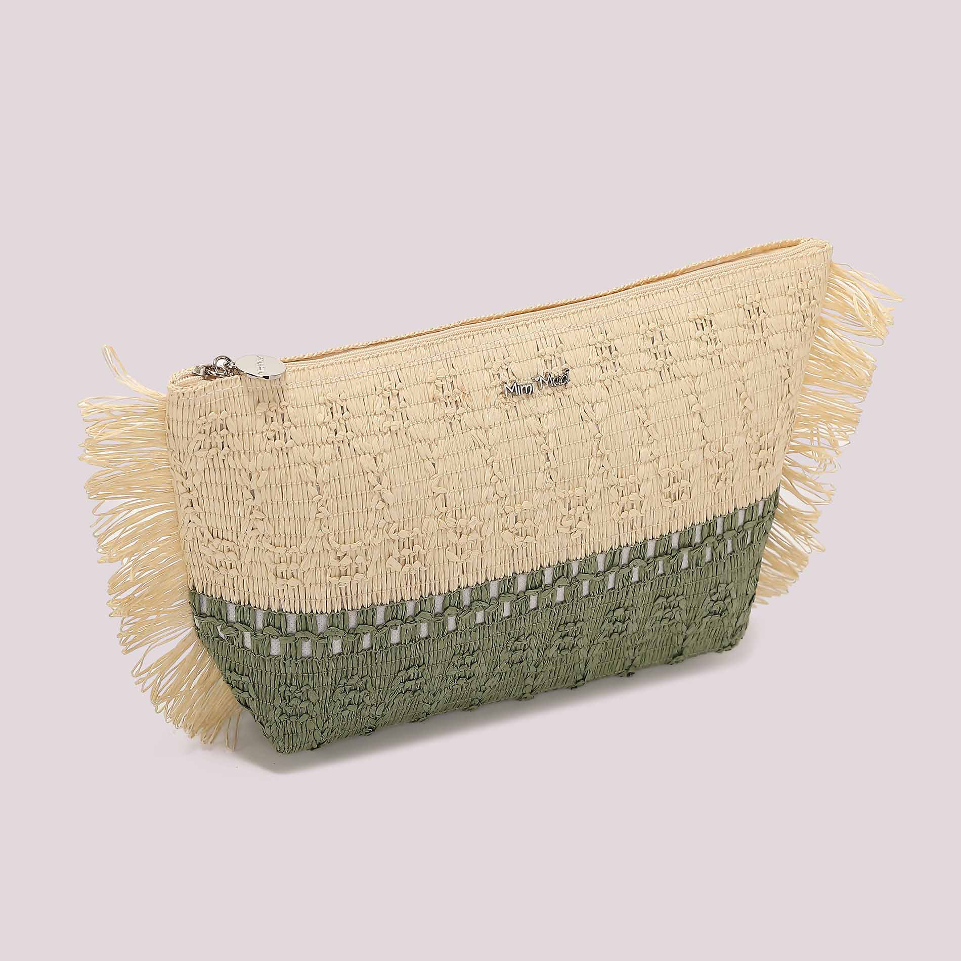 Mimi Mua pochette mare intrecciata con frange