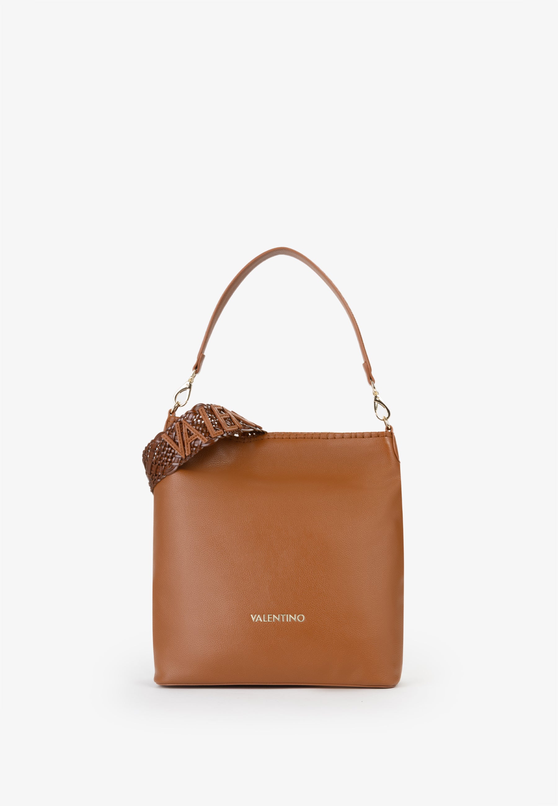 Borsa a spalla donna Mario Valentino minimal con tracolla intrecciata e logo frontale Cuoio TU | Giò Fashion