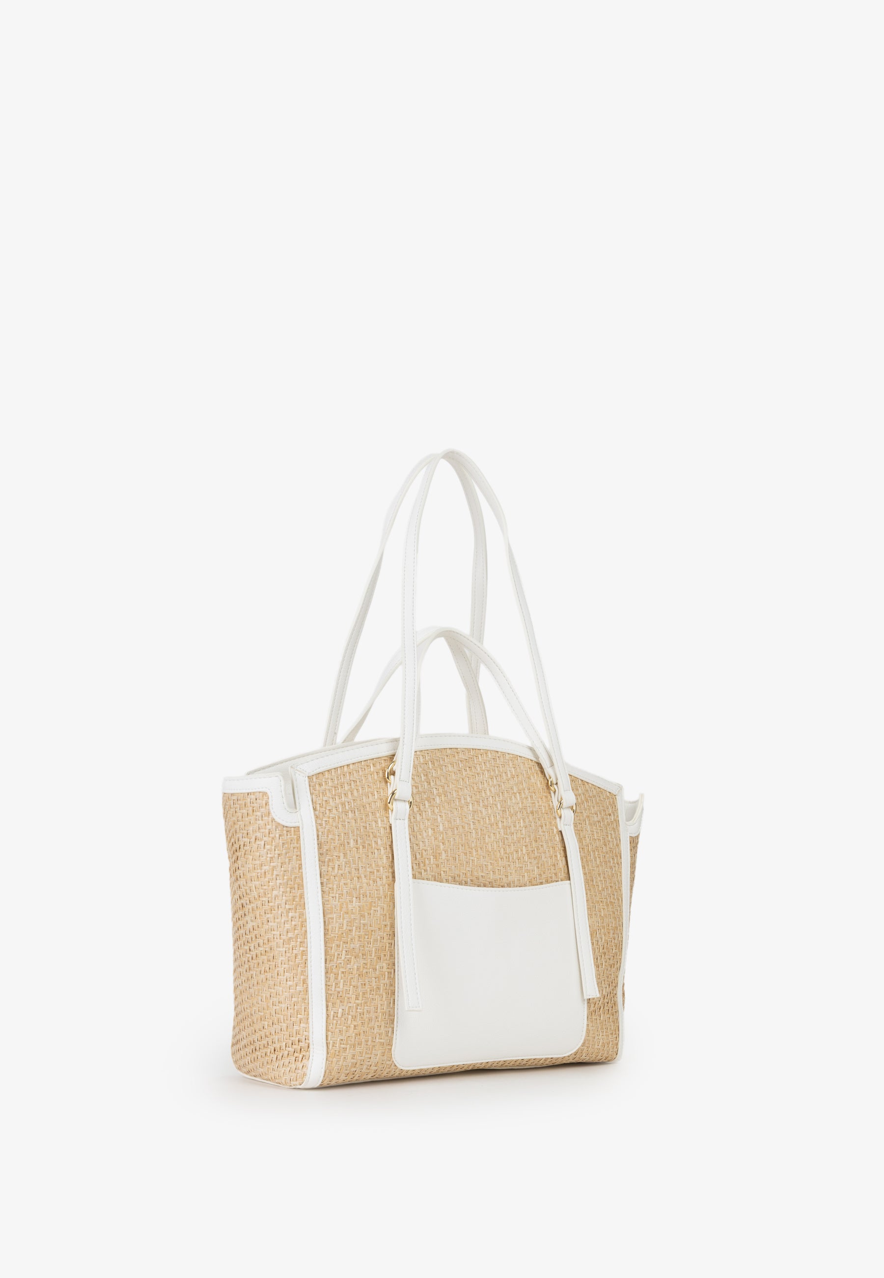 Borsa shopping donna Mario Valentino effetto rafia con doppi manici e profili a contrasto Bianco TU | Giò Fashion