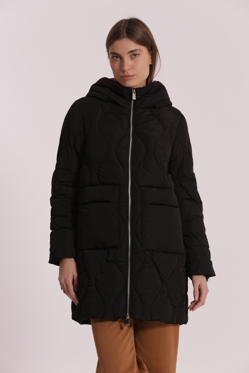 Piumino lungo Mimi Mua con cappuccio NERO XXL | Giò Fashion